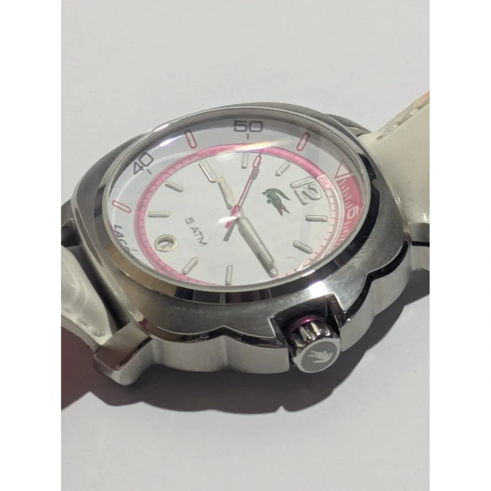 Lacoste Womens Stainless Steel Watch White Pink Leather Strap 5 ATM Water Resist